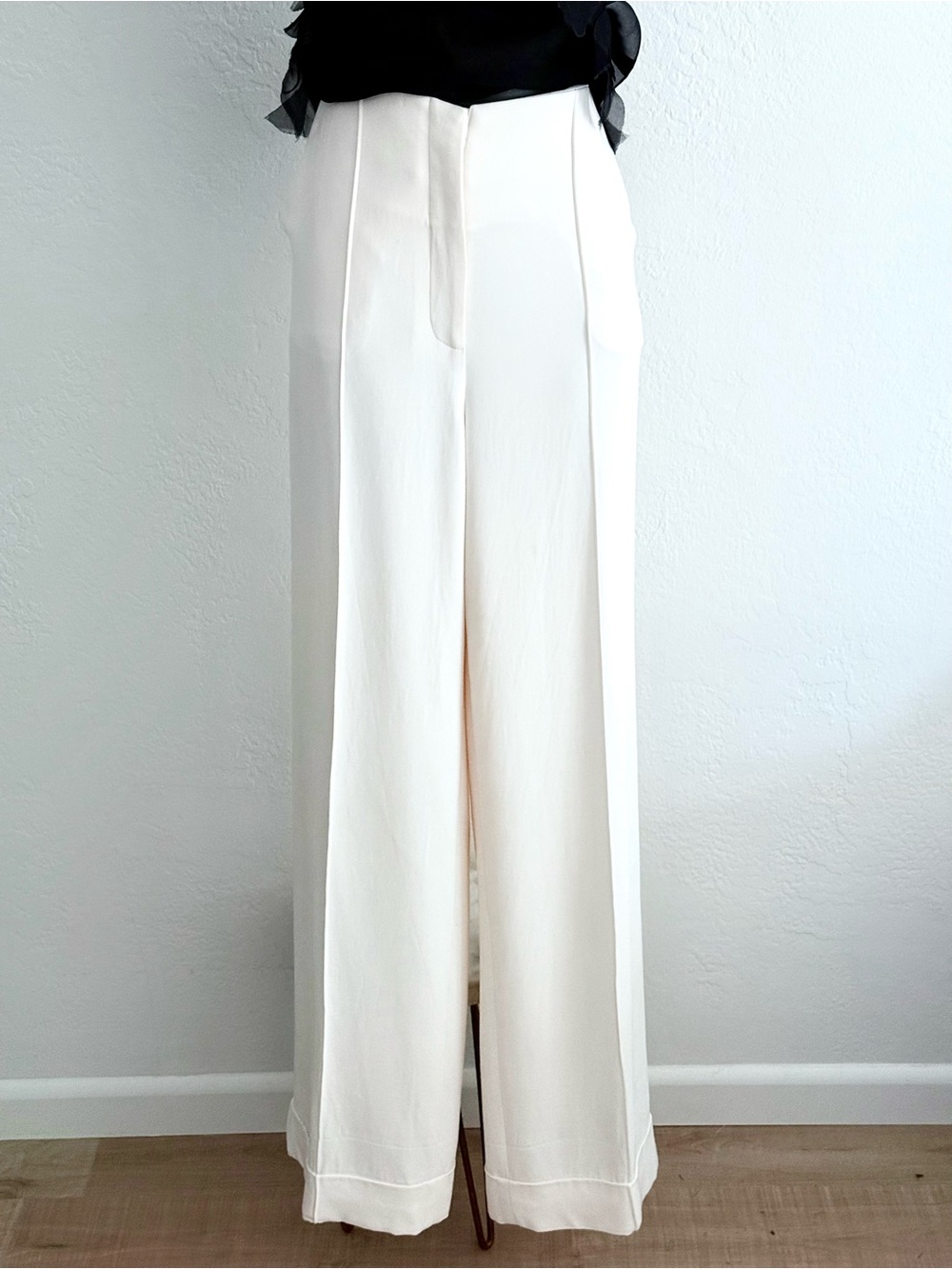 Jonathan Simkhai Quiet Luxury Cream Peach Front Seam Wide Leg Cuffed Trousers 10